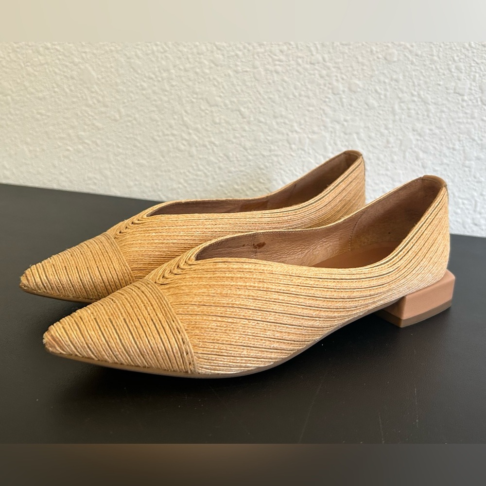 PATRICIA GREEN EU 37 Capri Pointed Toe Raffia Flats CONTEMPORARY SQUARE HEEL